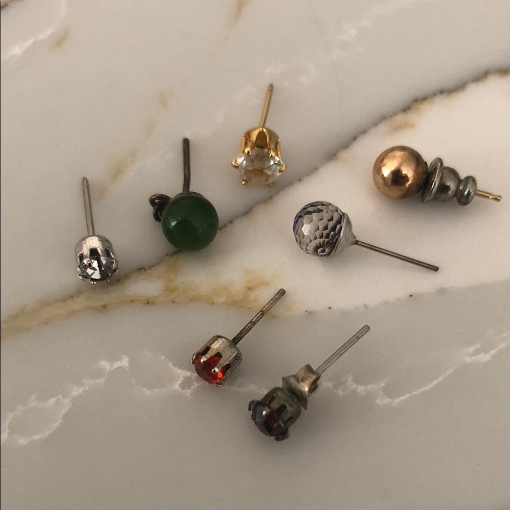 Mixed Metal and Gemstone Women’s Earring Stud Set Green, Gold, Silver, Red
